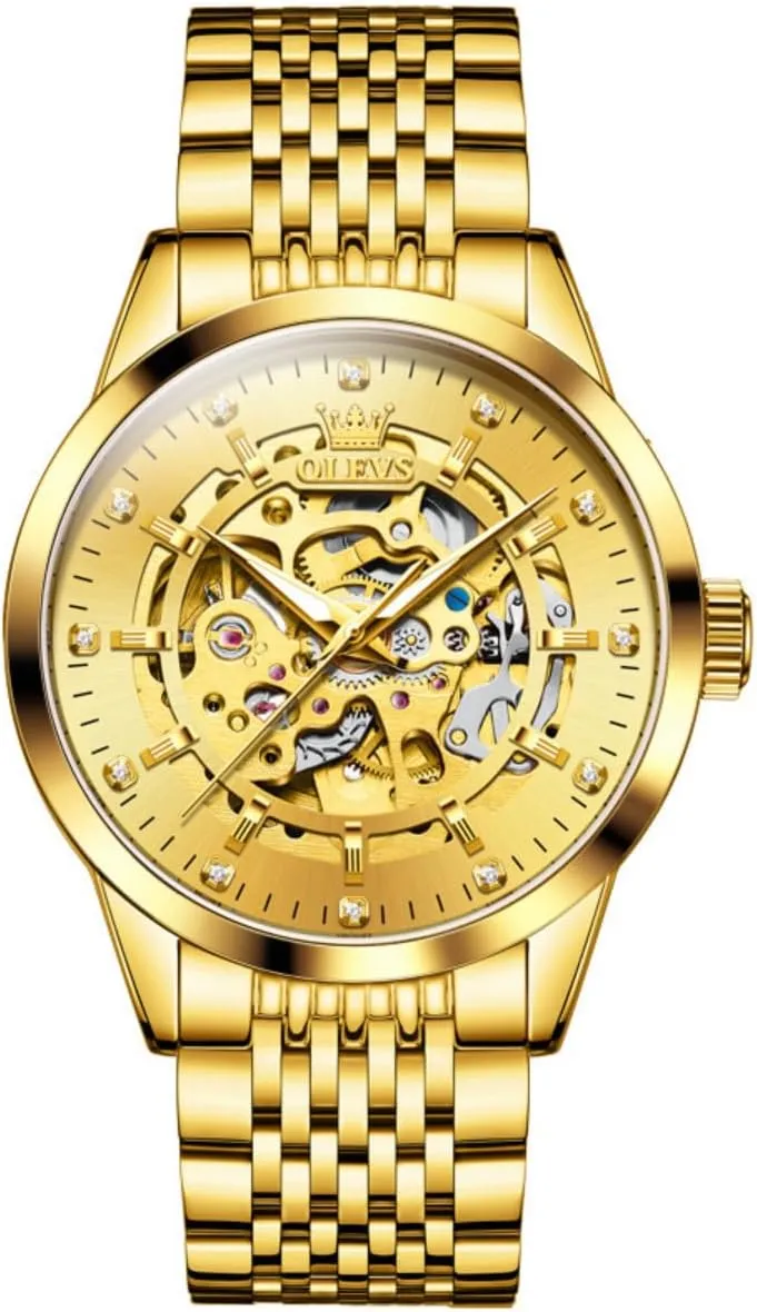 Luxury Men's Watches Golden Hollow DIal Automatic Mechanical Wristwatch Waterproof Luminous Watch for Man Fashion