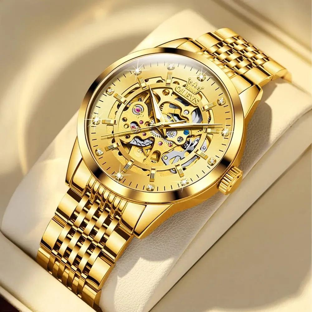 Luxury Men's Watches Golden Hollow DIal Automatic Mechanical Wristwatch Waterproof Luminous Watch for Man Fashion