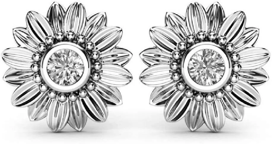 Lywjyb Birdgot Sunflower Earrings Women Fashion Elegant Rhinestone Golden Silver Earrings