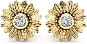 Lywjyb Birdgot Sunflower Earrings Women Fashion Elegant Rhinestone Golden Silver Earrings