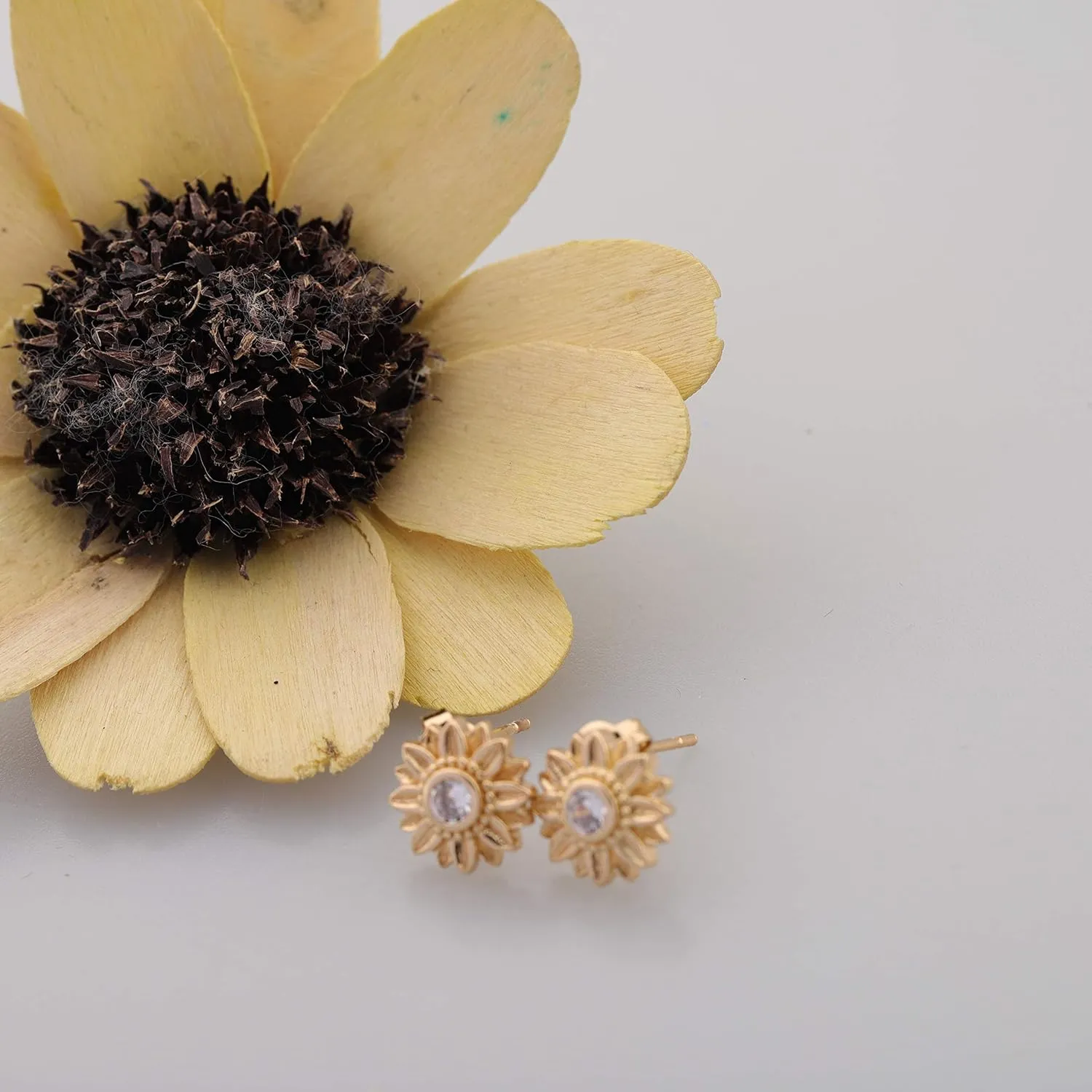 Lywjyb Birdgot Sunflower Earrings Women Fashion Elegant Rhinestone Golden Silver Earrings