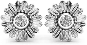 Lywjyb Birdgot Sunflower Earrings Women Fashion Elegant Rhinestone Golden Silver Earrings