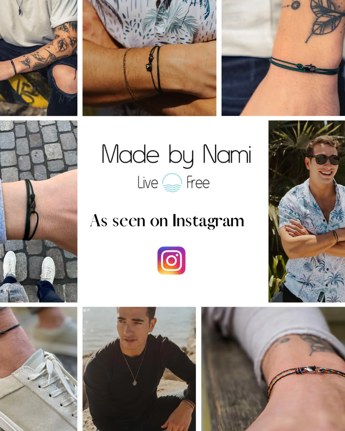 Made by Nami Nautical Rope Bracelet for Men Waterproof & Adjustable Wrap String Bracelets with Snap Hook Gift for Him (Black Black)