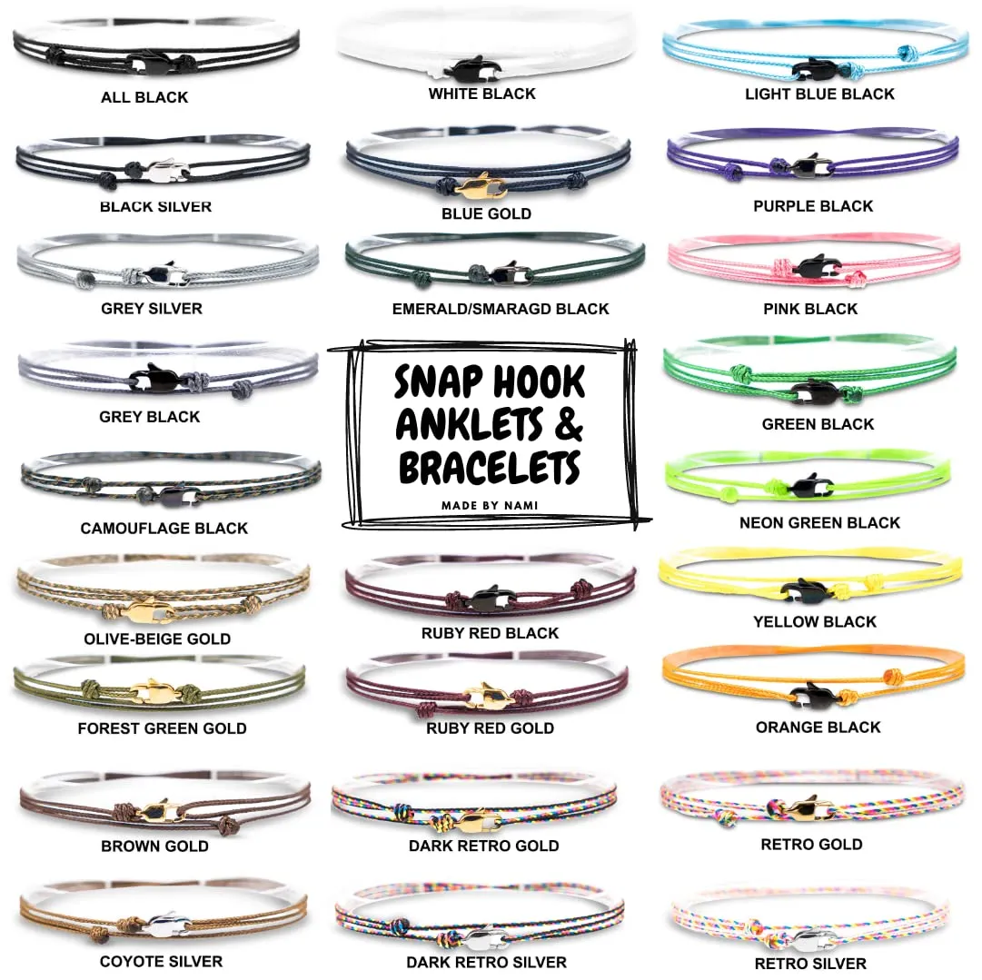 Made by Nami Nautical Rope Bracelet for Men Waterproof & Adjustable Wrap String Bracelets with Snap Hook Gift for Him (Black Silver)