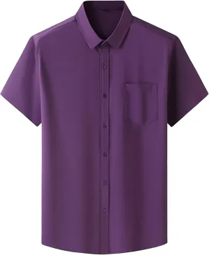 Maiyifu-GJ Men's Short Sleeve Dress Shirts Casual Loose Button Down Shirts Lightweight Breathable Summer Shirt with Pocket