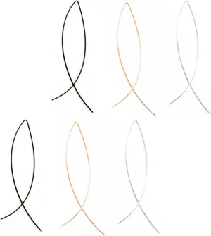 MALOYANVE 3 Pairs Modern Metallic Arc Bar Pull Through Threader Earrings Minimalist Silver Gold Black Simple Lightweight Curved Ribbon Vertical Drop Fish Hoop Dangles Arc Threader Earrings