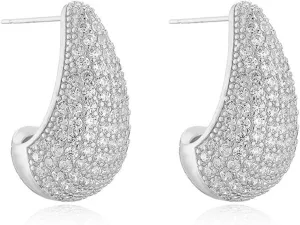 MALOYANVE Chunky Teardrop Hoop Earrings for Women Elegant Sparkly Rhinestone Cubic Zirconia Lightweight Water Drop Stud Earrings Wedding Bridal Valentine's Day Jewelry