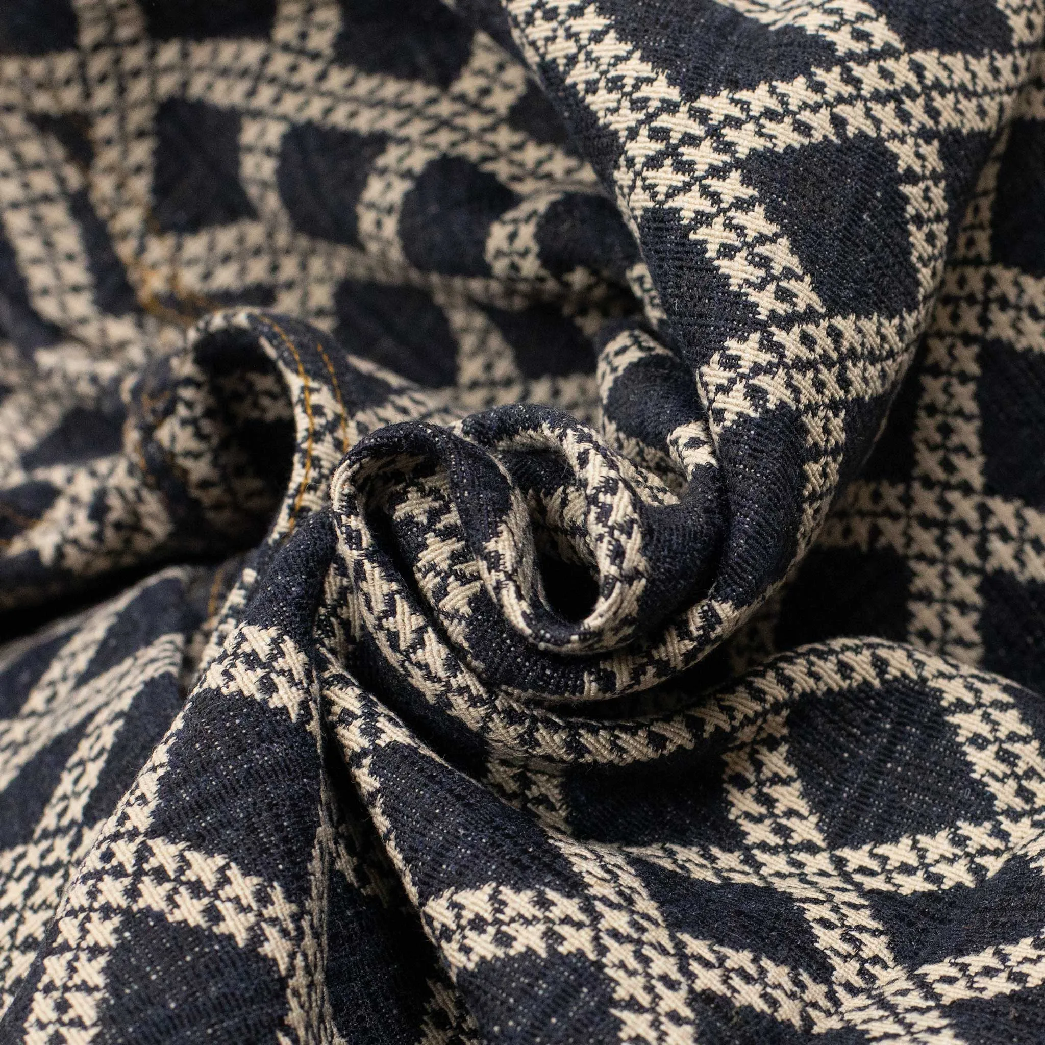 Marvin type two jacket in denim blue and ecru diamond jacquard