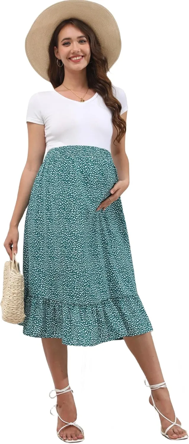 Maternity Skirt Women's High Waist Maternity Skirts Ruffled Tiered Casual A Line Swing Boho Skirts for Women