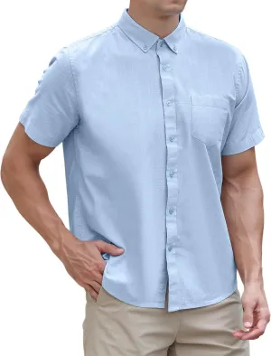 MAXJON Mens's Linen Shirts, Linen Shirts for Mens Short Sleeve Button Down Shirts Casual Regular Fit for Summer Beach Soft