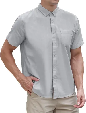MAXJON Mens's Linen Shirts, Linen Shirts for Mens Short Sleeve Button Down Shirts Casual Regular Fit for Summer Beach Soft