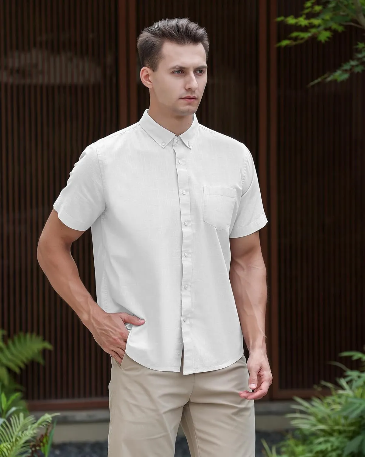 MAXJON Mens's Linen Shirts, Linen Shirts for Mens Short Sleeve Button Down Shirts Casual Regular Fit for Summer Beach Soft