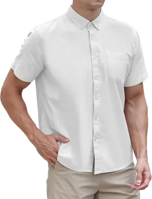 MAXJON Mens's Linen Shirts, Linen Shirts for Mens Short Sleeve Button Down Shirts Casual Regular Fit for Summer Beach Soft