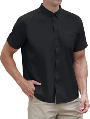MAXJON Mens's Linen Shirts, Linen Shirts for Mens Short Sleeve Button Down Shirts Casual Regular Fit for Summer Beach Soft