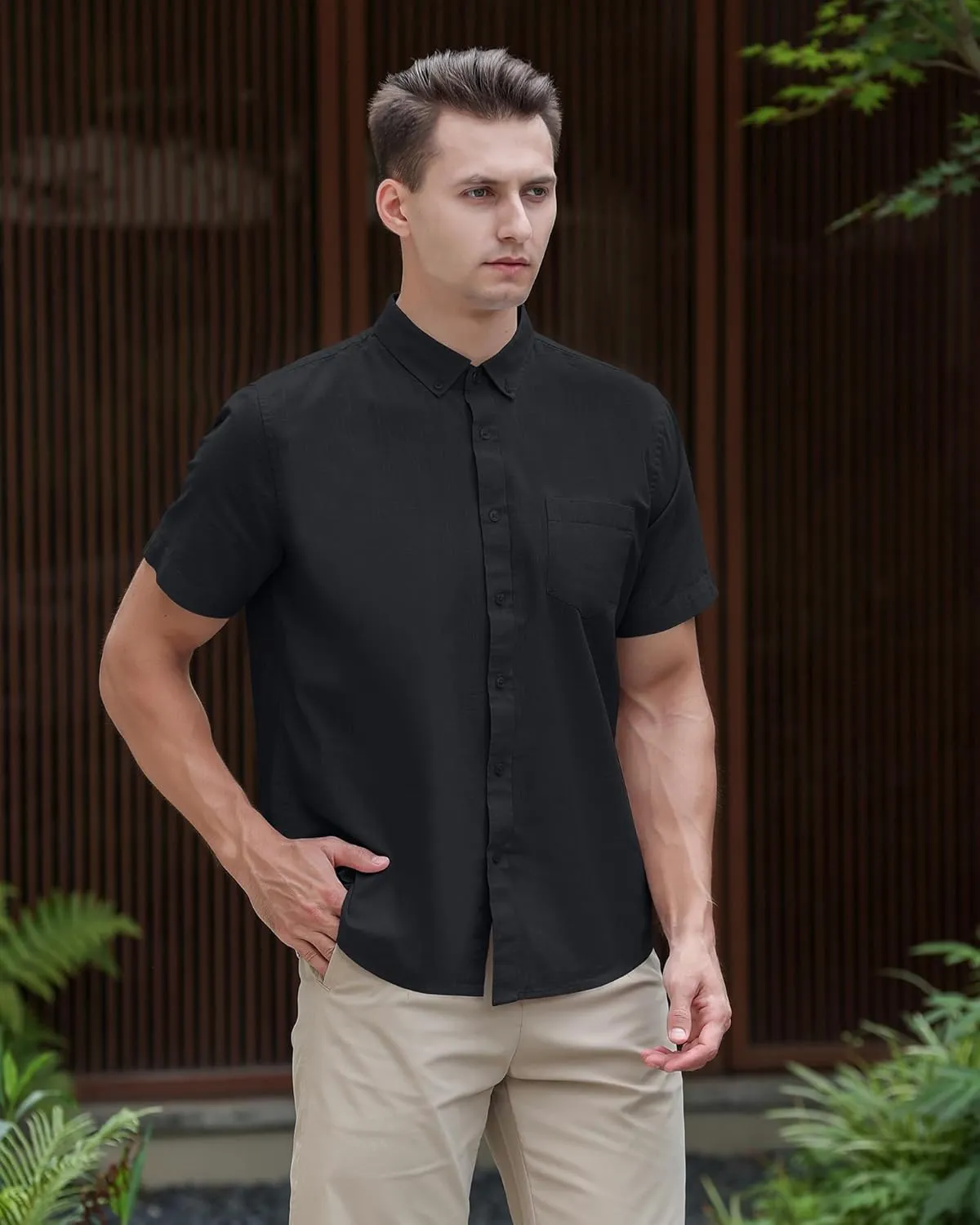 MAXJON Mens's Linen Shirts, Linen Shirts for Mens Short Sleeve Button Down Shirts Casual Regular Fit for Summer Beach Soft