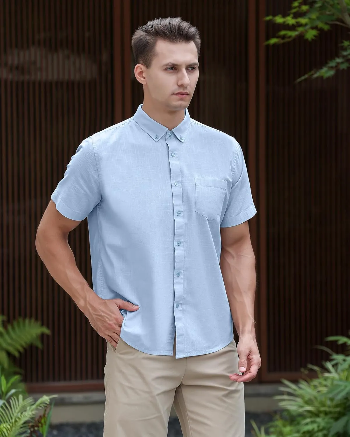 MAXJON Mens's Linen Shirts, Linen Shirts for Mens Short Sleeve Button Down Shirts Casual Regular Fit for Summer Beach Soft