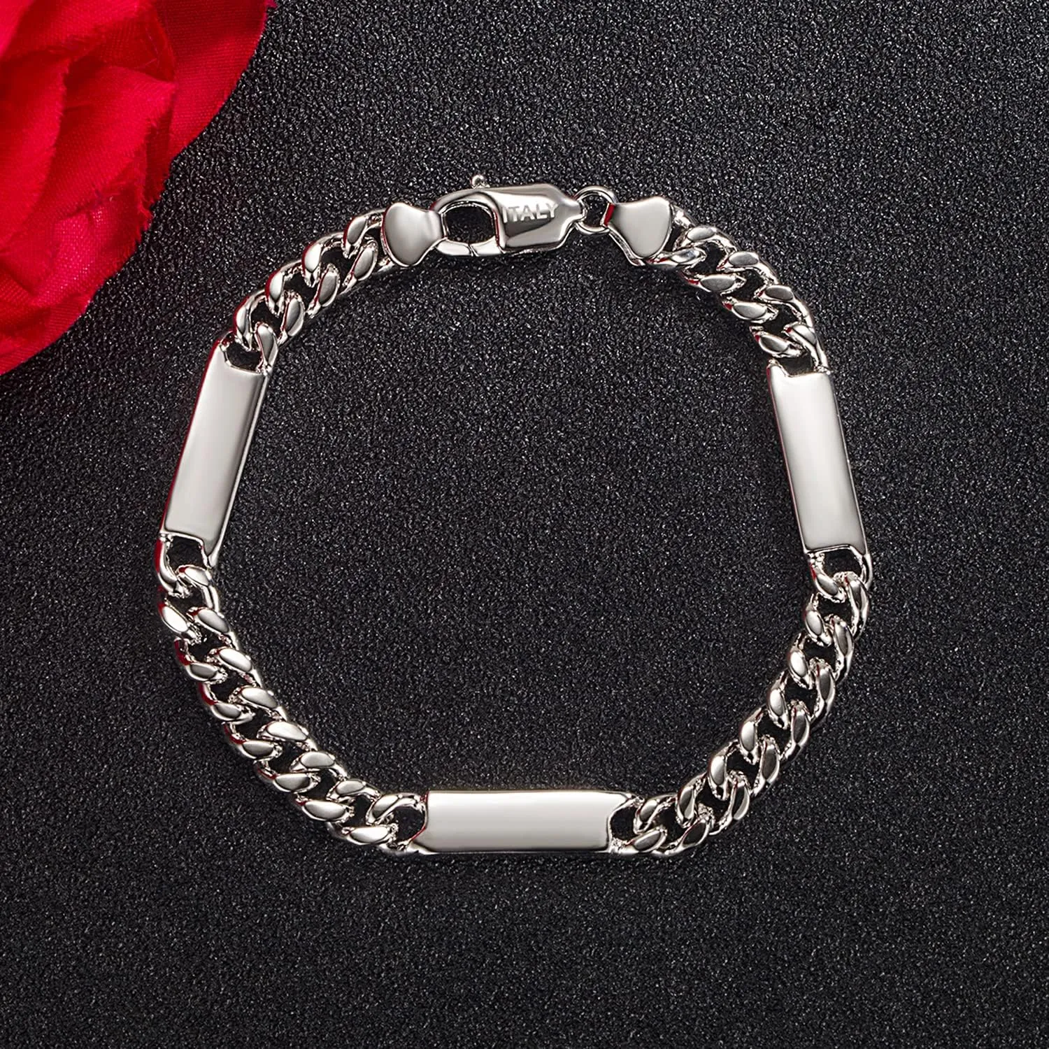 Men 4-6mm Miami Cuban Link Bracelet Rhodium Plated Hypoallergenic 925 Sterling Silver Fine Jewelry Hip Hop Cuff Chain Bangles For Women Birthday Gift
