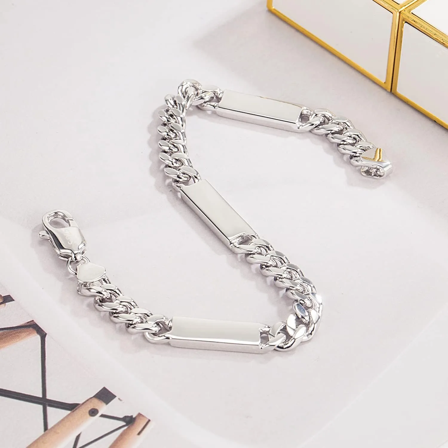 Men 4-6mm Miami Cuban Link Bracelet Rhodium Plated Hypoallergenic 925 Sterling Silver Fine Jewelry Hip Hop Cuff Chain Bangles For Women Birthday Gift