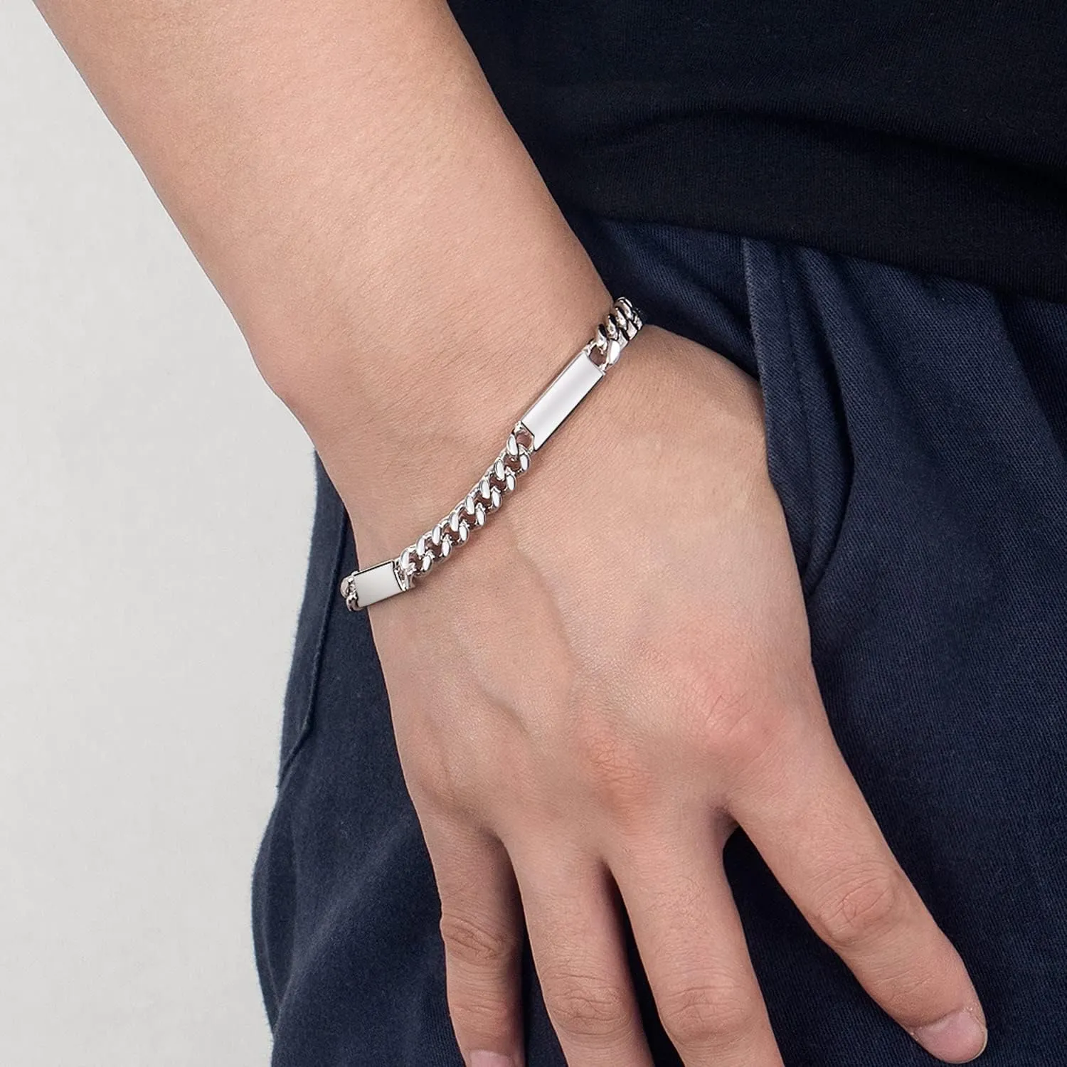 Men 4-6mm Miami Cuban Link Bracelet Rhodium Plated Hypoallergenic 925 Sterling Silver Fine Jewelry Hip Hop Cuff Chain Bangles For Women Birthday Gift
