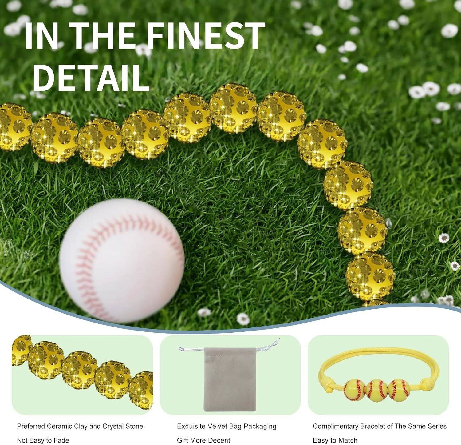 Men's Beaded Baseball Necklace, Bling Ice Collection, 16-20 Inches, Ideal for Baseball Teams and Enthusiasts