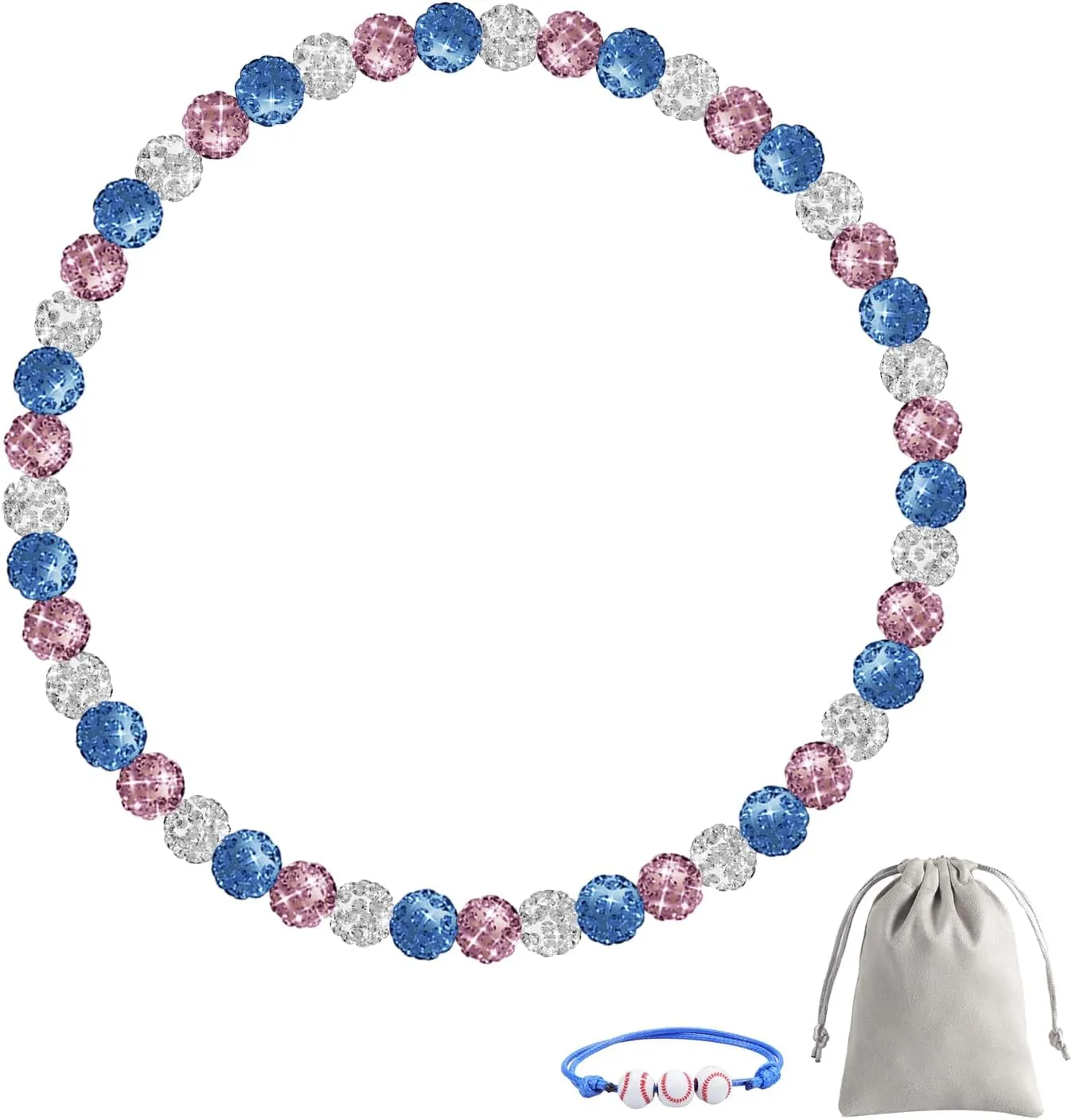 Men's Beaded Baseball Necklace, Bling Ice Collection, 16-20 Inches, Ideal for Baseball Teams and Enthusiasts