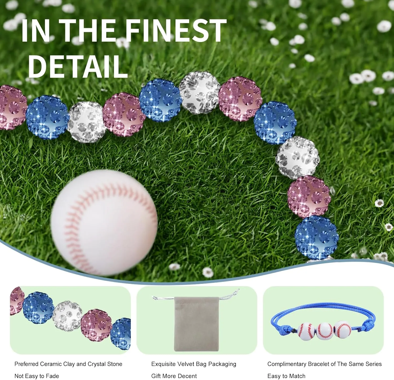 Men's Beaded Baseball Necklace, Bling Ice Collection, 16-20 Inches, Ideal for Baseball Teams and Enthusiasts