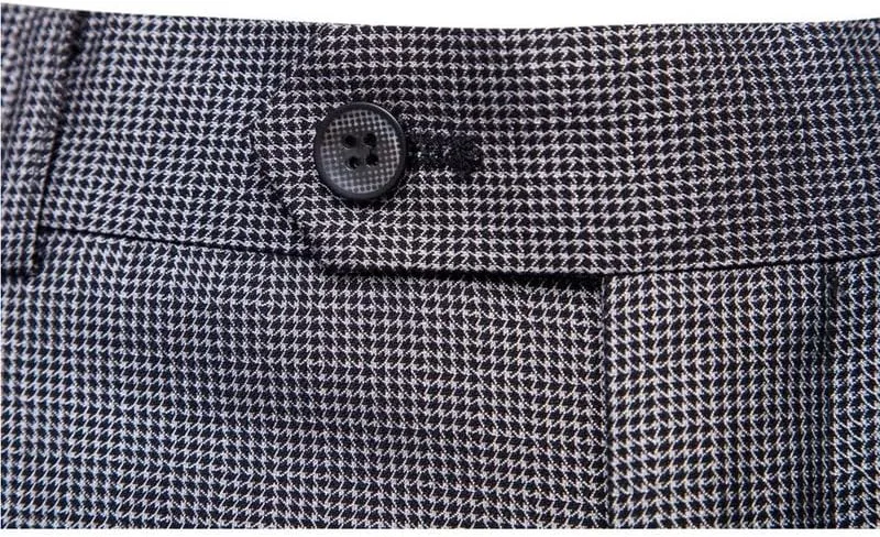 Men's Business Suit Pants Slim Fit Trousers Flat Front Plaid Pant