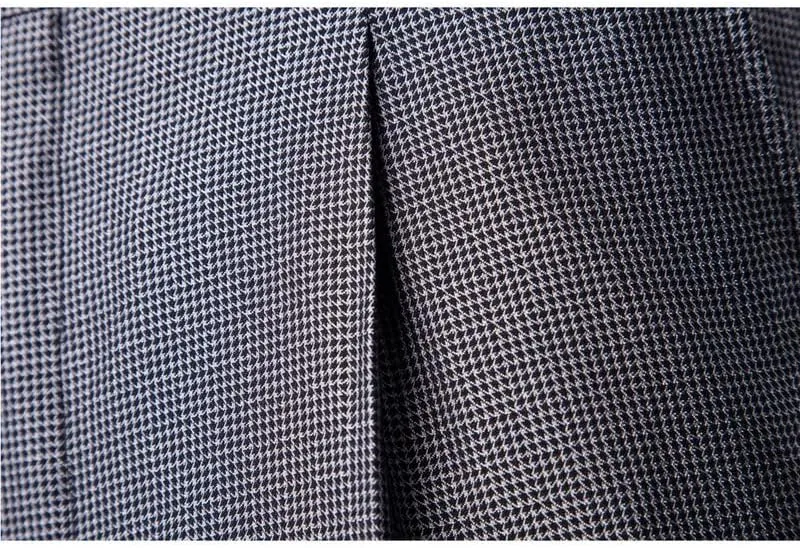 Men's Business Suit Pants Slim Fit Trousers Flat Front Plaid Pant