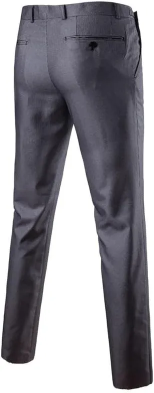 Men's Business Suit Pants Slim Fit Trousers Flat Front Plaid Pant