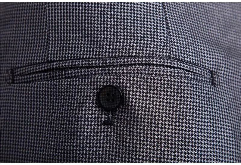 Men's Business Suit Pants Slim Fit Trousers Flat Front Plaid Pant