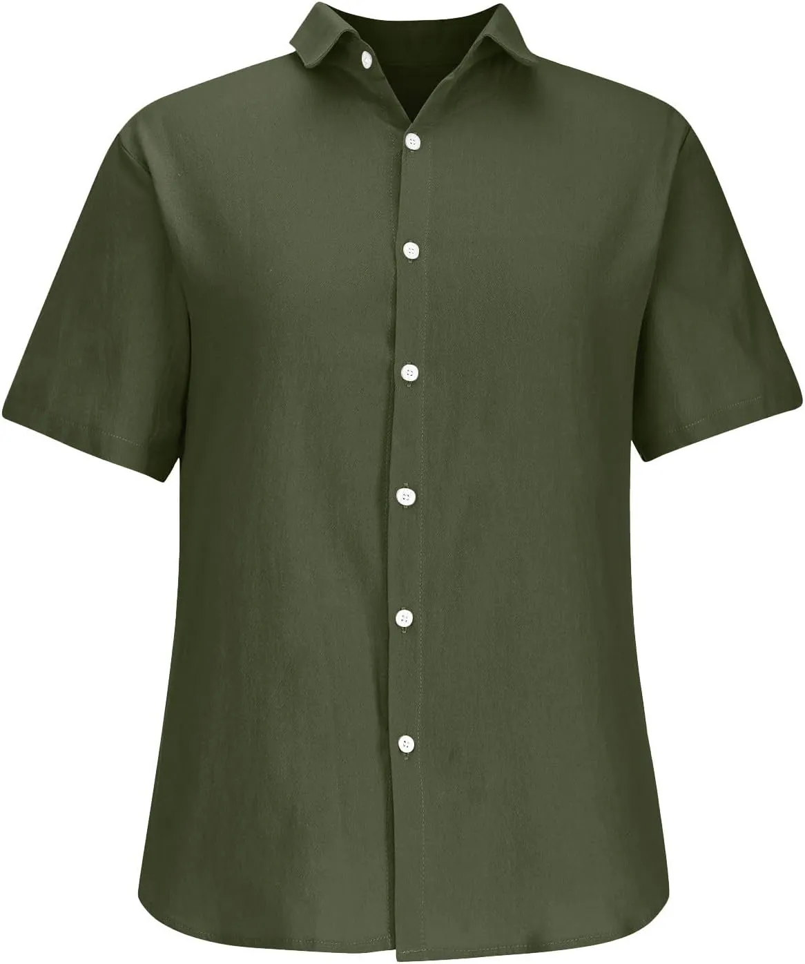 Mens Casual Breathable Short Sleeve Tops Cotton Linen Button Down Lapel Shirts Summer Fashion Solid Lightweight Shirt