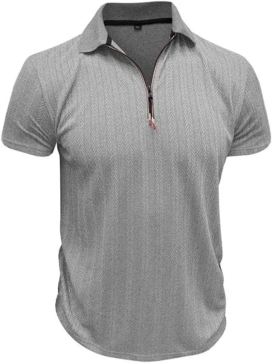Men's Casual Polo Shirts Crewneck Slim Fit Button-Down Breathable Work Summer Shirts