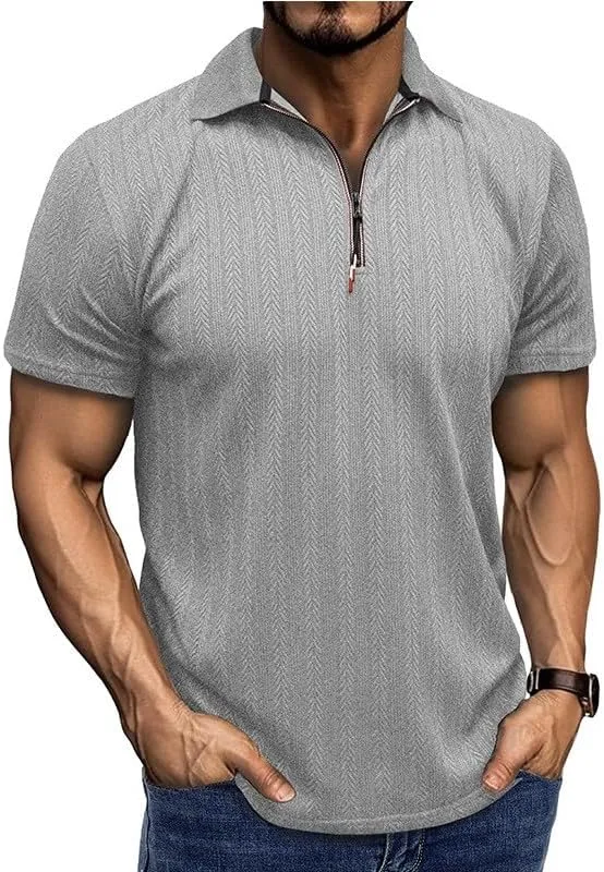 Men's Casual Polo Shirts Crewneck Slim Fit Button-Down Breathable Work Summer Shirts
