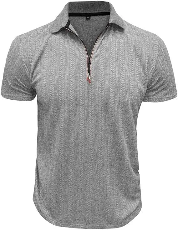 Men's Casual Polo Shirts Crewneck Slim Fit Button-Down Breathable Work Summer Shirts