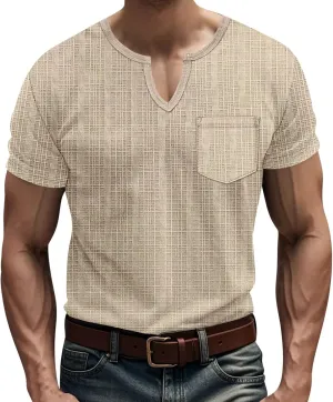 Mens Cotton Linen T-Shirts Casual V Neck Short Sleeve Summer Tunic Tops Lightweight Breathable Comfort Tees