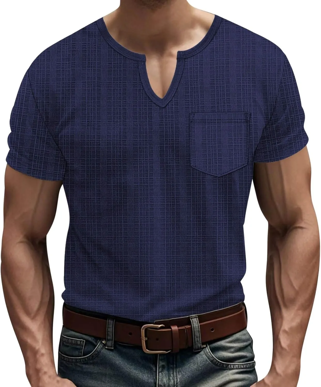 Mens Cotton Linen T-Shirts Casual V Neck Short Sleeve Summer Tunic Tops Lightweight Breathable Comfort Tees