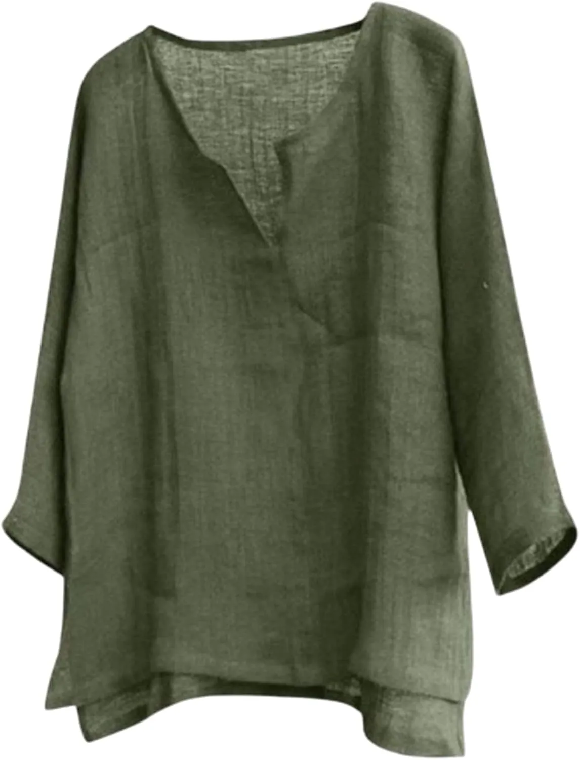 Mens Cotton Linen V Neck Shirts 3/4 Sleeve Casual Baggy Breathable Tunic Tees Hawaiian Beach Yoga Solid Blouse Tops