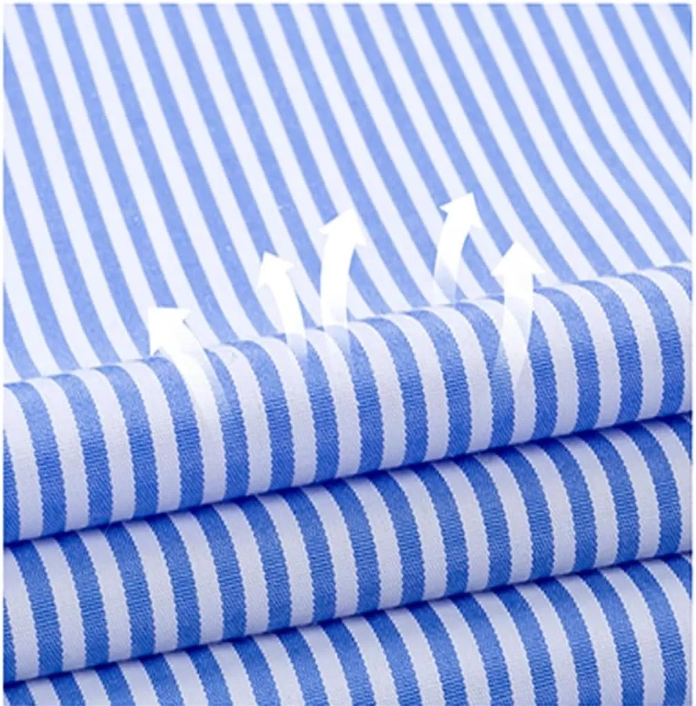 Men's Formal Dress Shirt - Long Sleeve Office Shirt with Pockets, Striped Anti-Wrinkle Business Blouse