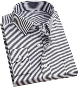 Men's Formal Dress Shirt - Long Sleeve Office Shirt with Pockets, Striped Anti-Wrinkle Business Blouse