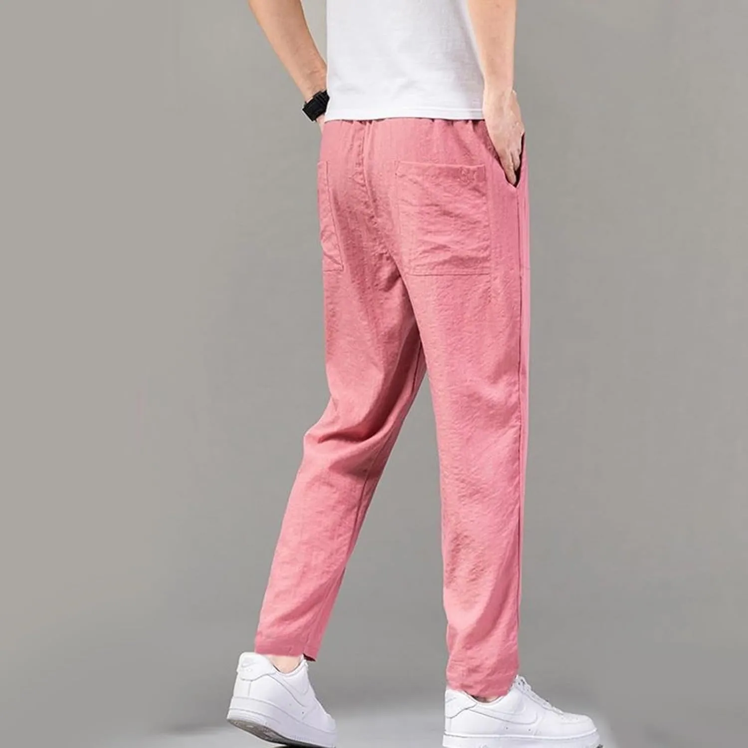 Men's Joggers Pants Drawstring Elastic Waist Lightweight Casual Pants Trendy Slim Fit Workout Pants with Pockets