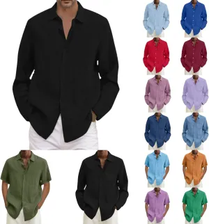Mens Linen Button Down Shirt Beach Summer Shirts Casual Untucked Shirt Vacation Wedding Shirts with Pocket