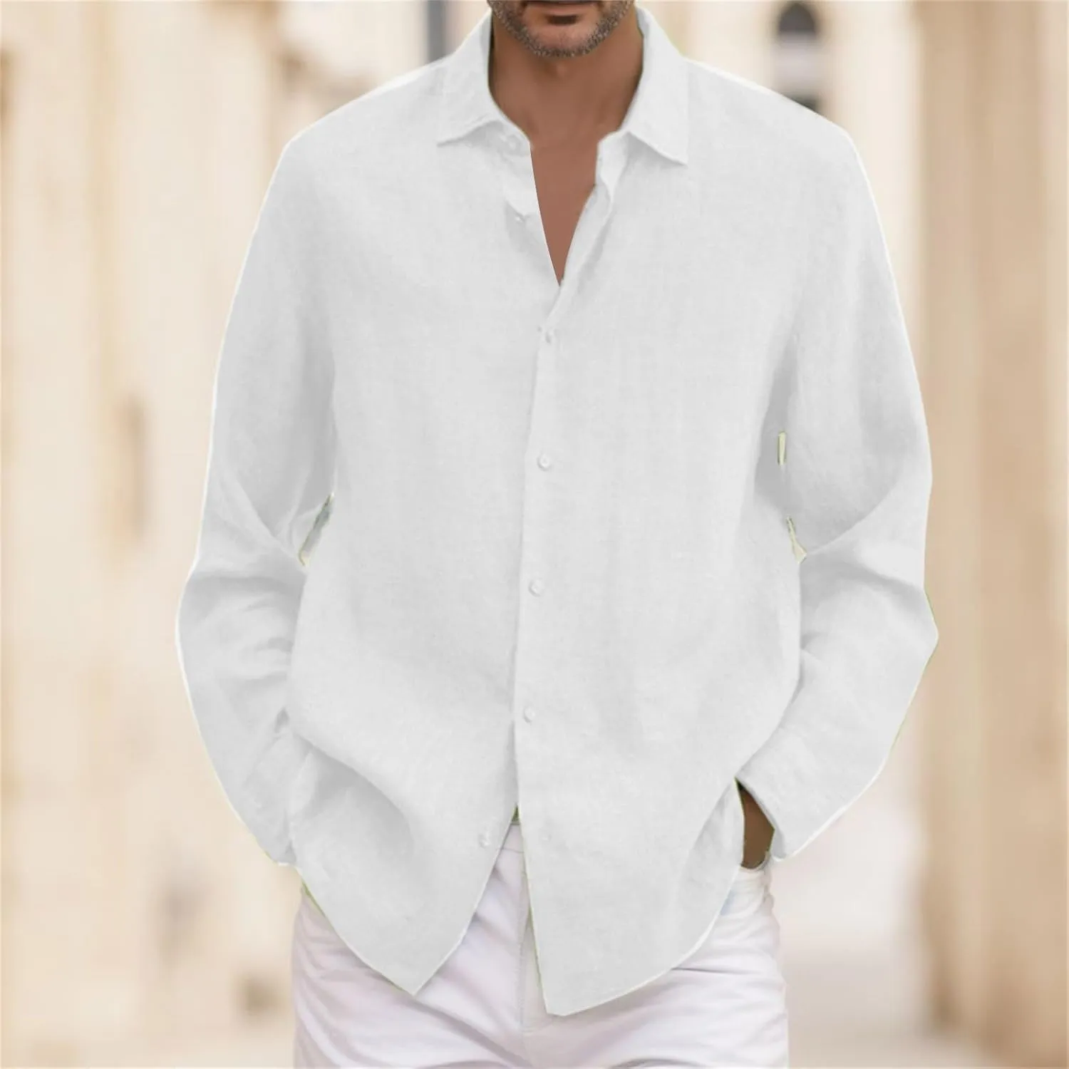 Mens Linen Button Down Shirt Beach Summer Shirts Casual Untucked Shirt Vacation Wedding Shirts with Pocket