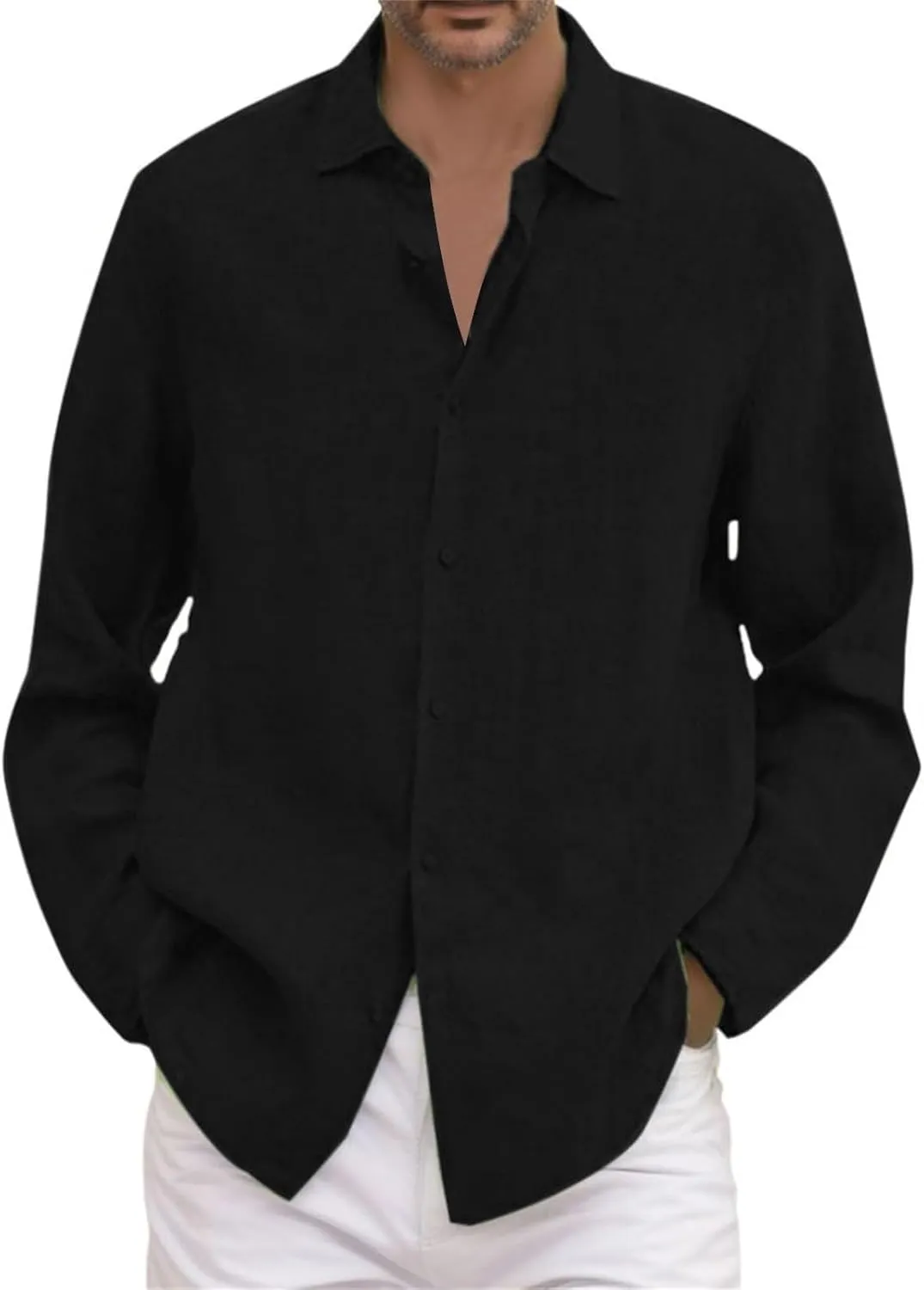 Mens Linen Button Down Shirt Beach Summer Shirts Casual Untucked Shirt Vacation Wedding Shirts with Pocket