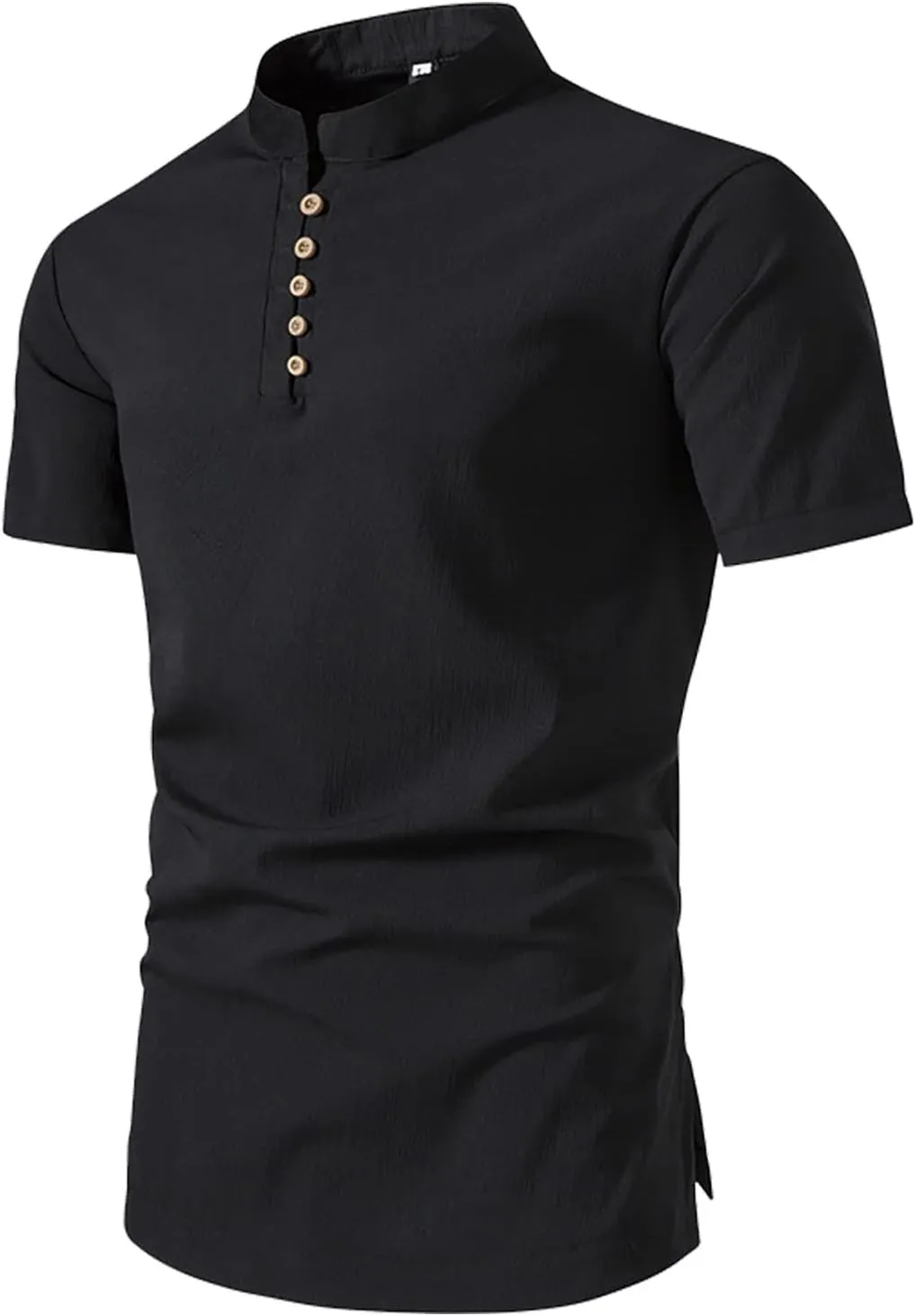 Mens Linen Henley Shirts Short Sleeve Banded Collar Tshirts Casual Button Up Tops Big Tall Summer Beach Clothes