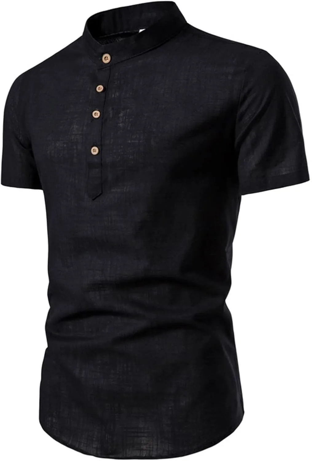 Mens Linen Henley Shirts Short Sleeve Banded Collar Tshirts Casual Button Up Tops Big Tall Summer Beach Clothes