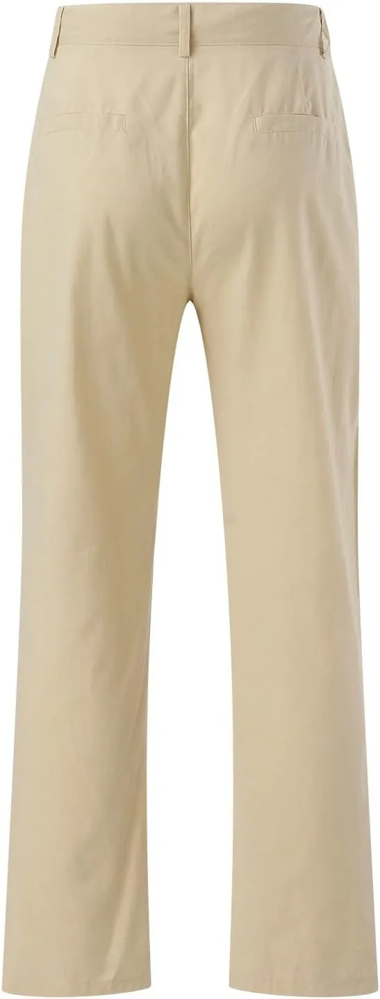 Men's Linen Pants, Casual Dress Lightweight Beach Summer Pants, Solid Color Loose Fit Elastic Waist Travel Trousers