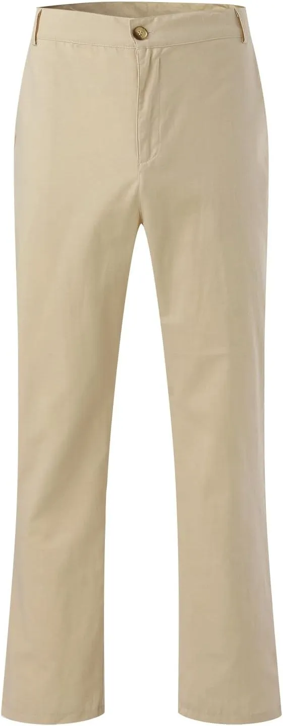 Men's Linen Pants, Casual Dress Lightweight Beach Summer Pants, Solid Color Loose Fit Elastic Waist Travel Trousers