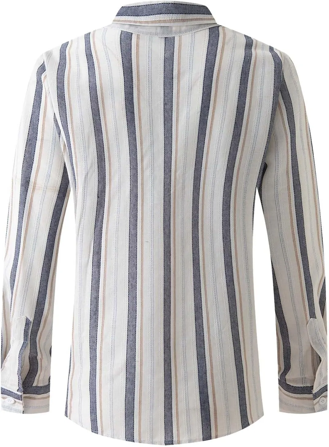 Mens Linen Shirts Button Down Striped Shirts Casual Long Sleeve Linen Shirts for Men Collared Fashion Business Shirt