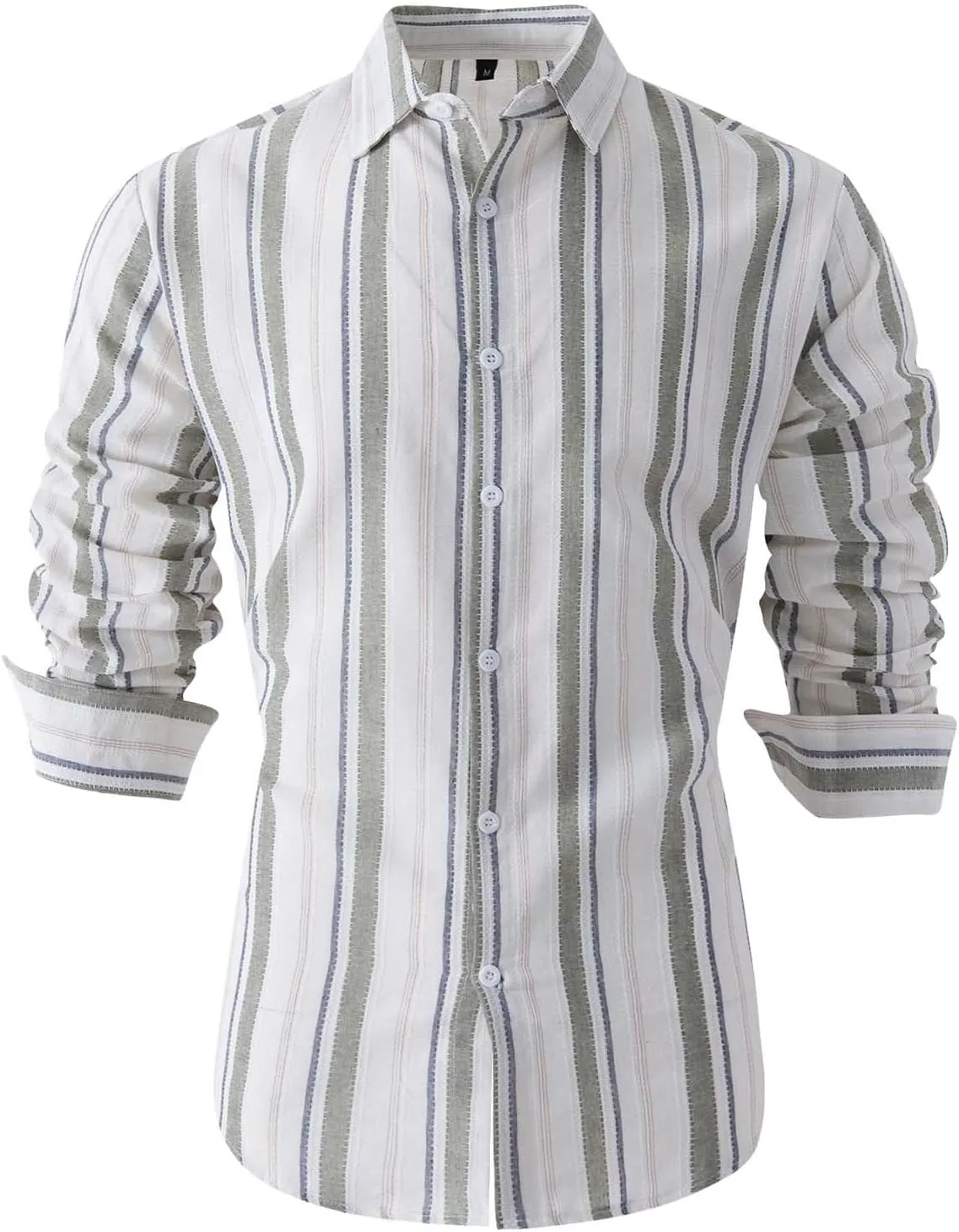 Mens Linen Shirts Button Down Striped Shirts Casual Long Sleeve Linen Shirts for Men Collared Fashion Business Shirt