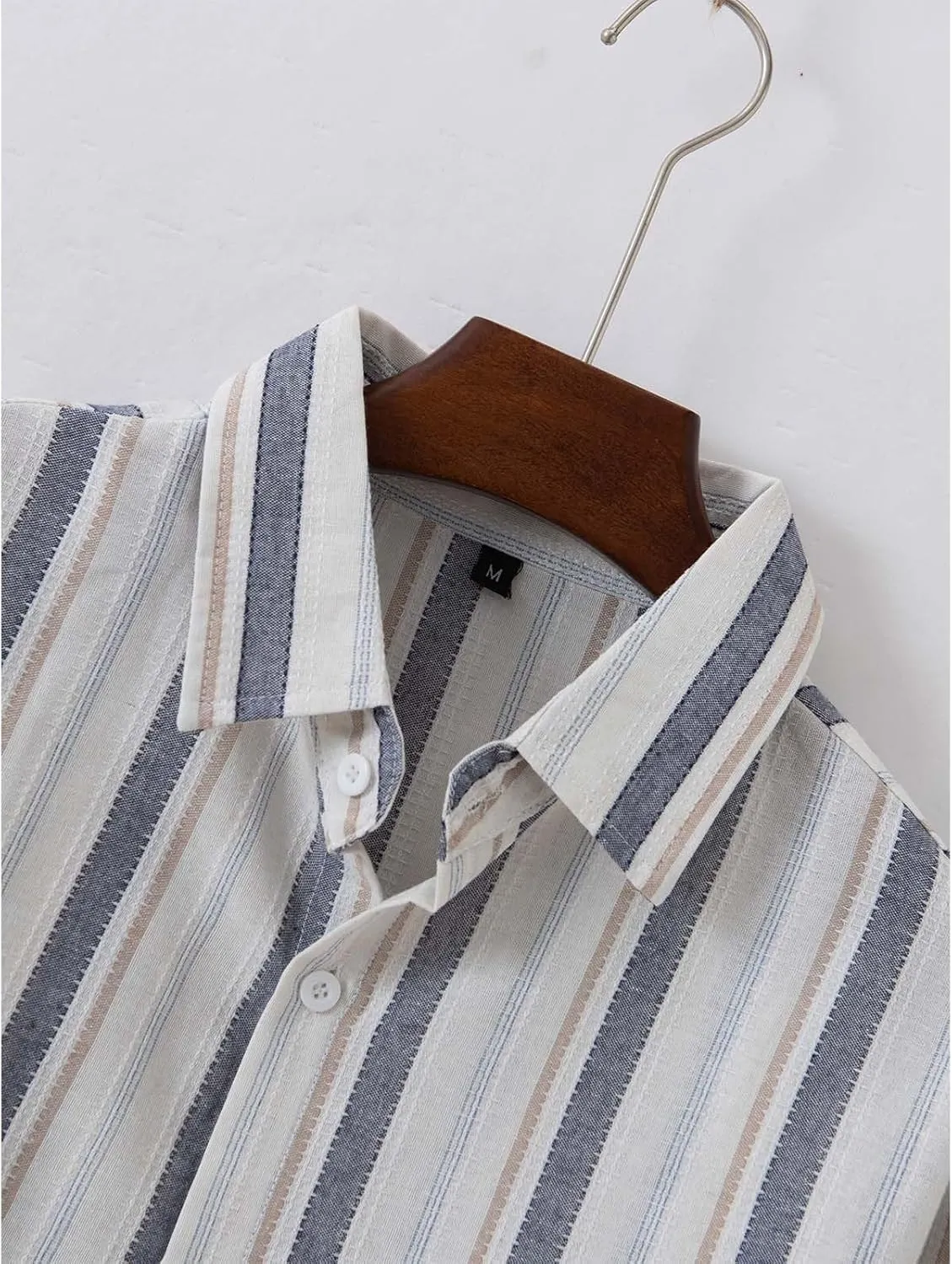 Mens Linen Shirts Button Down Striped Shirts Casual Long Sleeve Linen Shirts for Men Collared Fashion Business Shirt